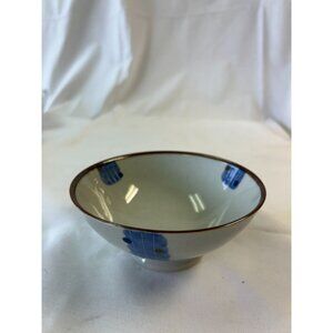 Vintage Hand-Painted Ceramic Bowl With Blue & Yellow Floral Motif - 4.5" Diamete